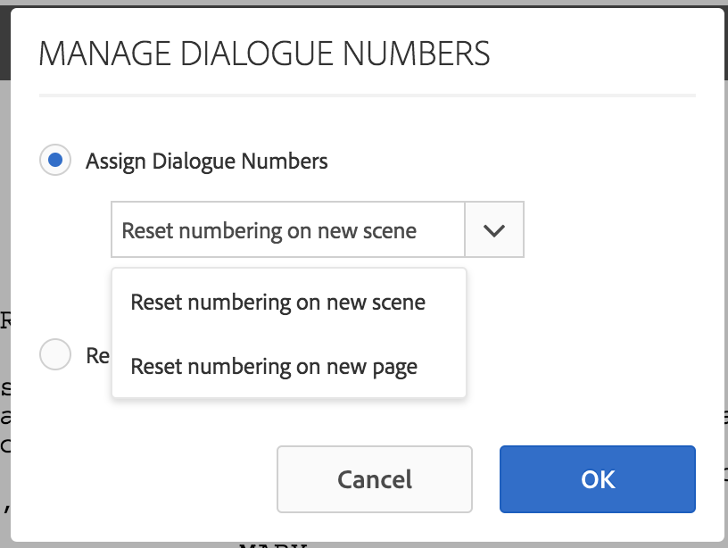 Manage dialogue numbers